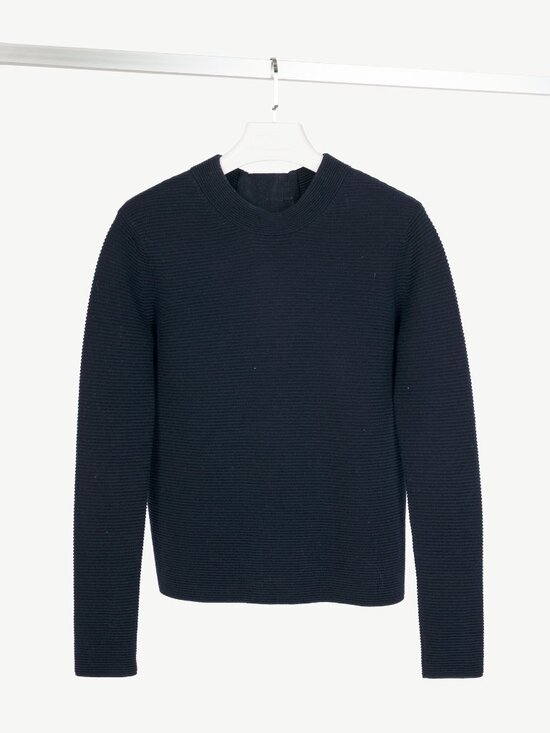 Chloe Sweaters - Chloe Navy Wool Ribbed-Knit Back Zip Sweater